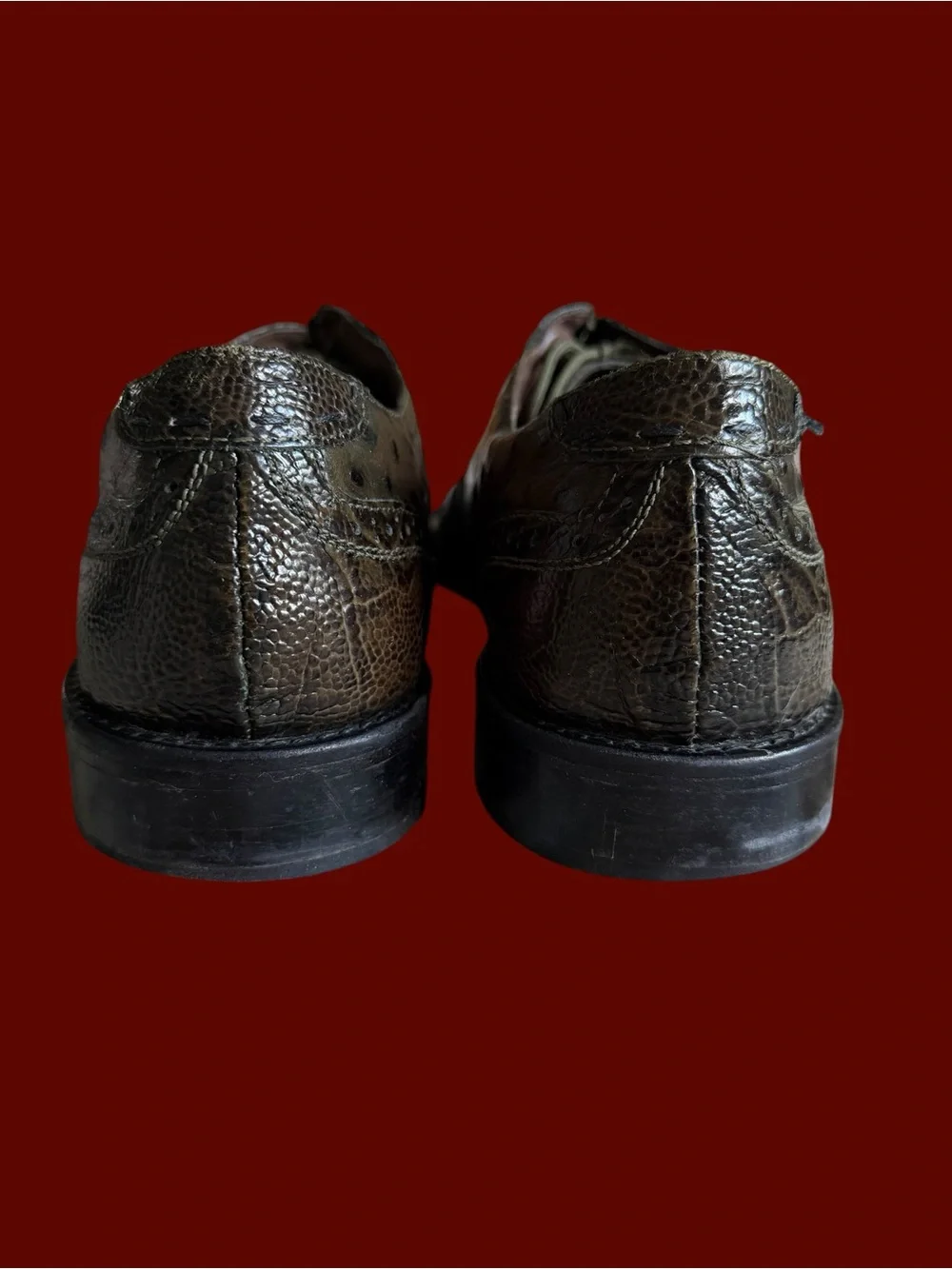 Stacy Adams Men's Olive Green Ostrich Print Wingtip Oxford Dress Shoes Size 13